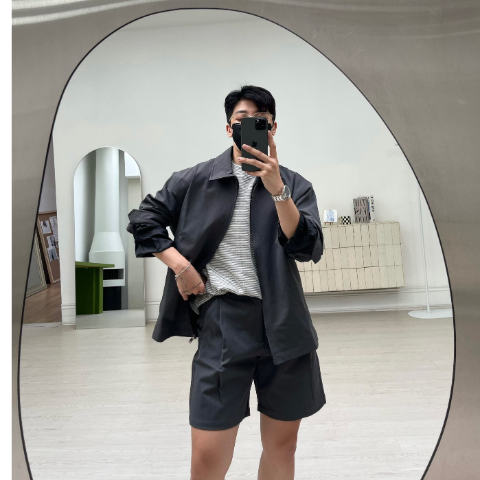 Áo khoác jacket kaki xám đứng form