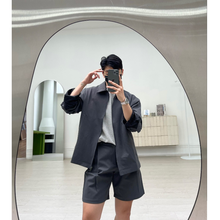 Áo khoác jacket kaki xám đứng form