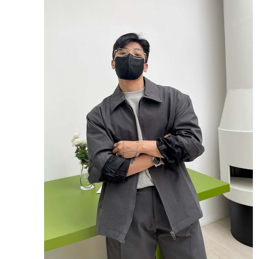 Áo khoác jacket kaki xám đứng form