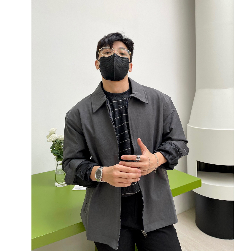Áo khoác jacket kaki xám đứng form