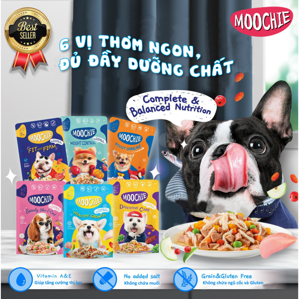 Combo hộp 12 gói pate cho chó Moochie 85g