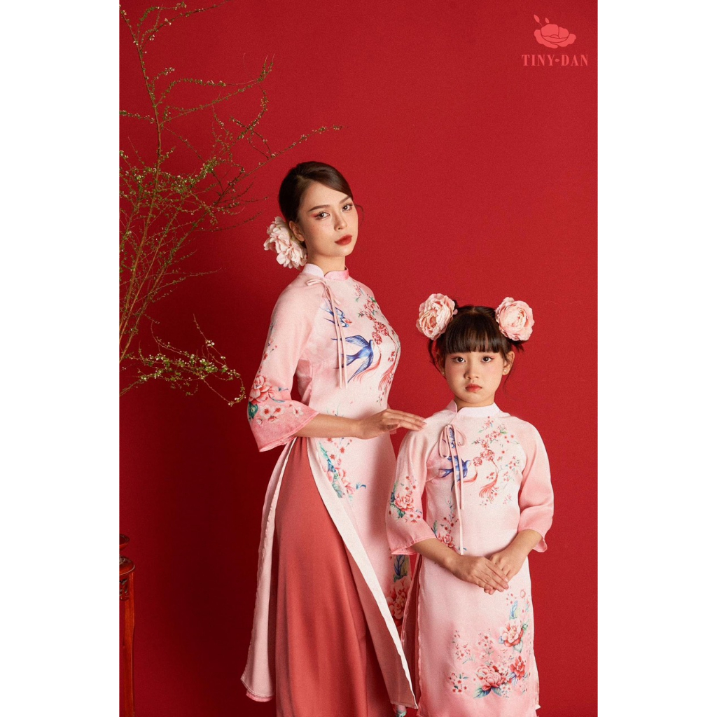 Áo dài cách tân gia đình Nghinh Xuân 2023 chất liệu tafta cao cấp - AN01