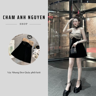 Váy Nhung Đen Quây phối lưới
