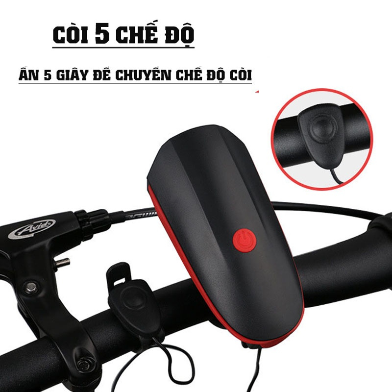 Combo Đèn xe đạp thể thao siêu sáng có còi pin sạc chống nước + Đèn chiếu hậu cảnh báo mã 02 TẶNG 2 ĐÈN GẮN VAN XE