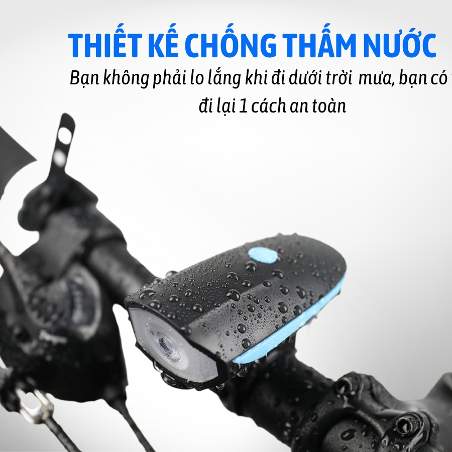 Combo Đèn xe đạp thể thao siêu sáng có còi pin sạc chống nước + Đèn chiếu hậu cảnh báo mã 02 TẶNG 2 ĐÈN GẮN VAN XE