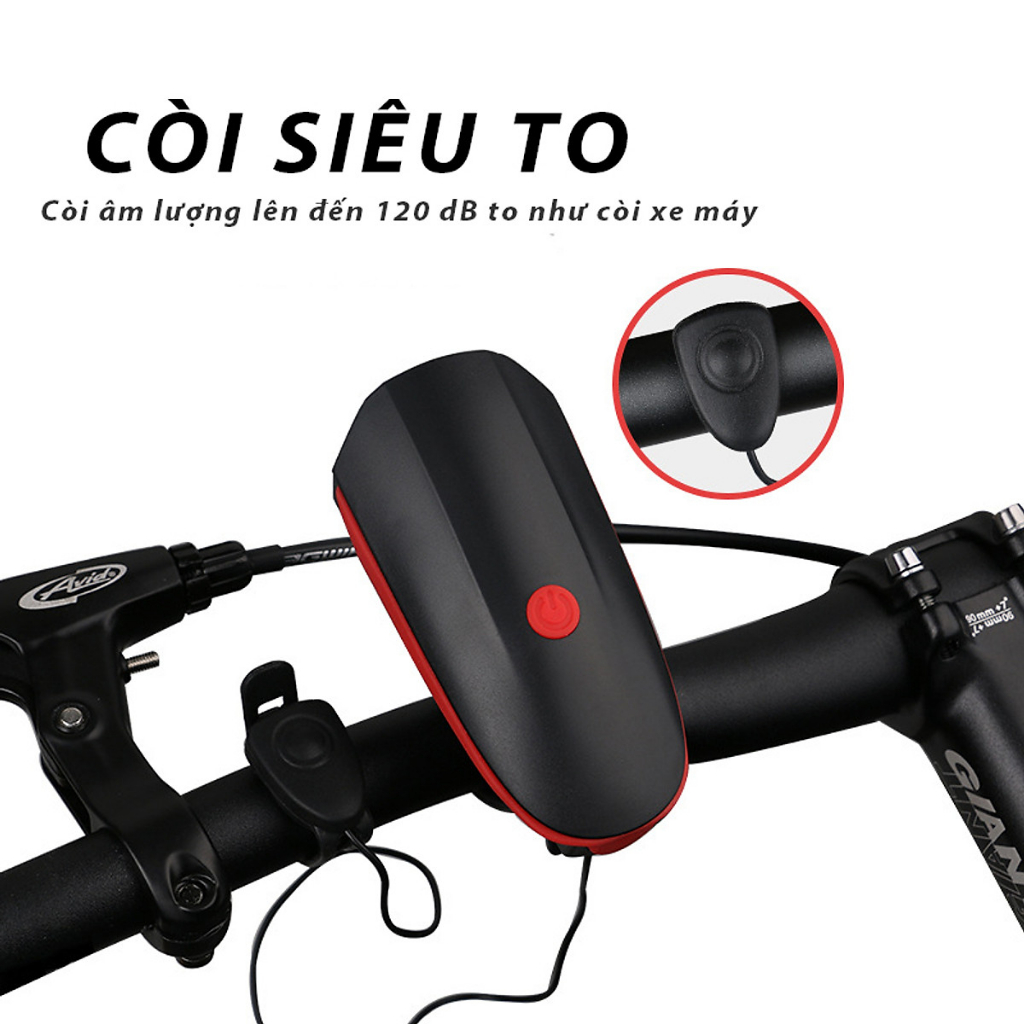 Combo Đèn xe đạp thể thao siêu sáng có còi pin sạc chống nước + Đèn chiếu hậu cảnh báo mã 02 TẶNG 2 ĐÈN GẮN VAN XE