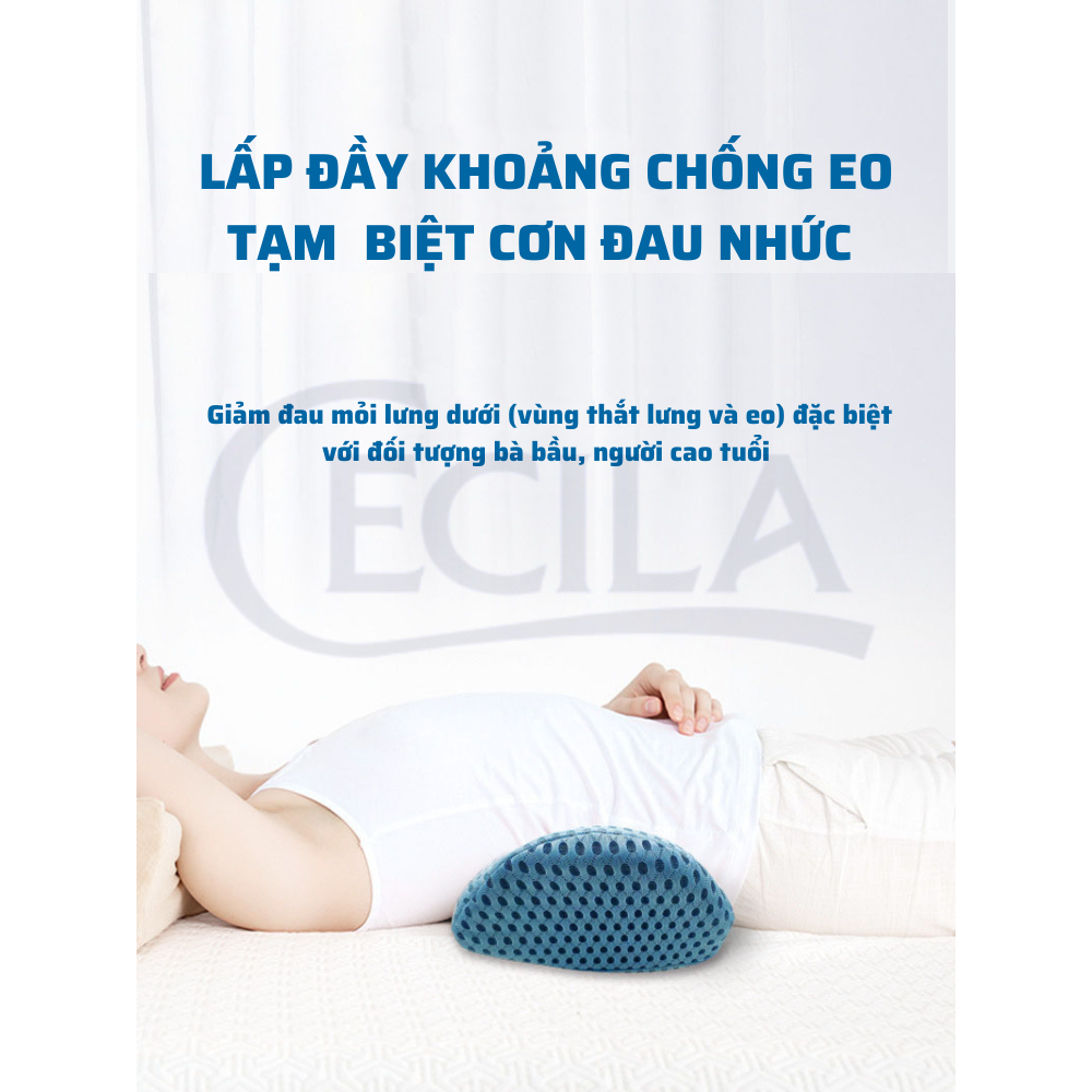 Gối kê lưng CECILA cho người thoát vị đĩa đệm, bà bầu, người đau mỏi thắt lưng. Chất liệu cao su non vỏ 4D thoáng khí.