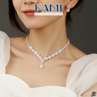  Bộ trang sức dây chuyền và bông tai đính đá nhân tạo sang chảnh đi chơi đi tiệc xi bạc trang sức cô dâu 