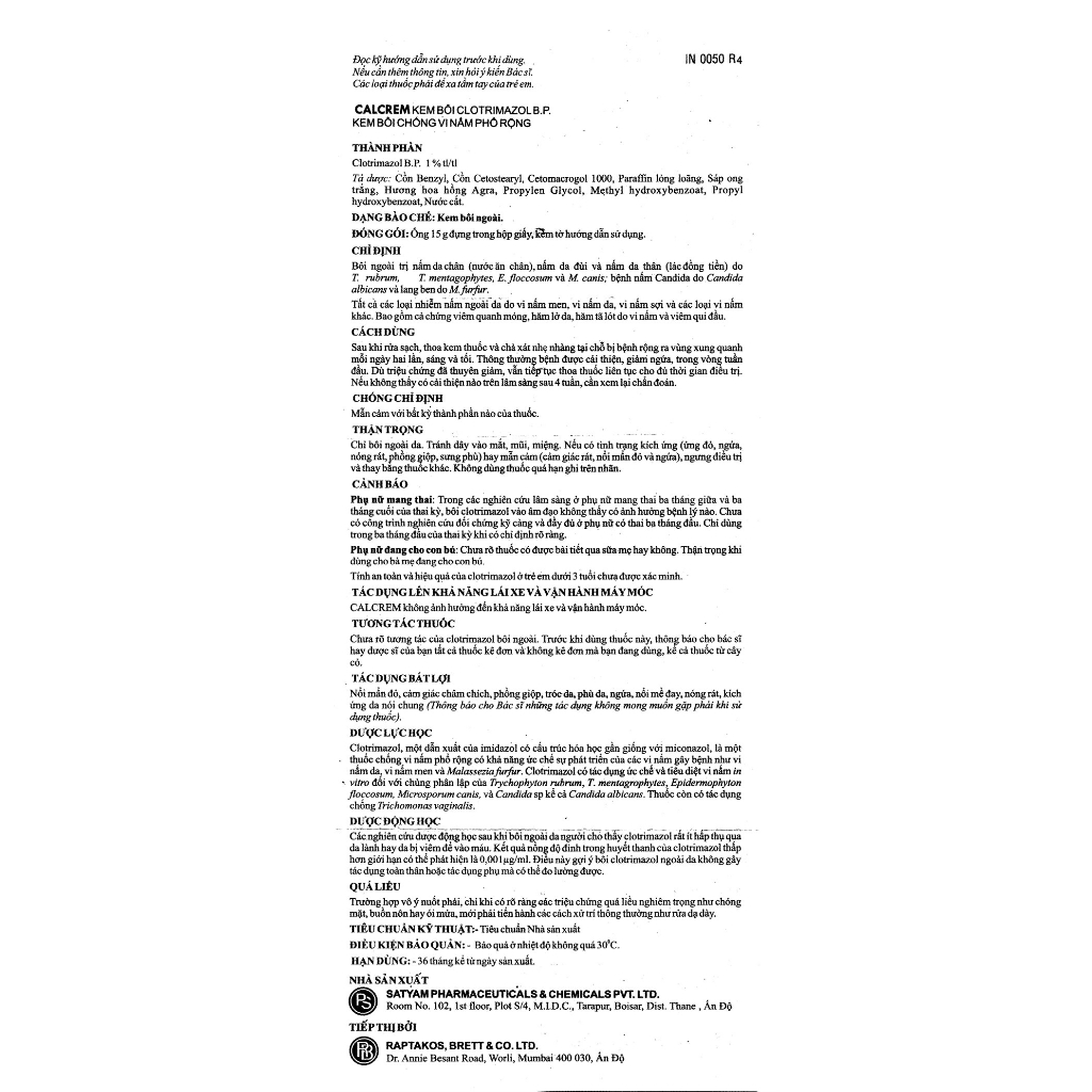 Kem bôi Calcrem 1% khỏi nấm da