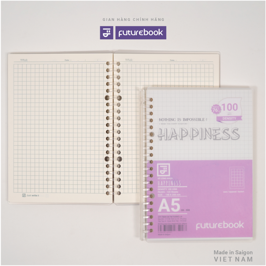 Sổ Còng Nhựa HAPPINESS A5 20 Chấu, B5 26 Chấu, làm sổ tay, planner, văn phòng phẩm, sổ tay Futurebook