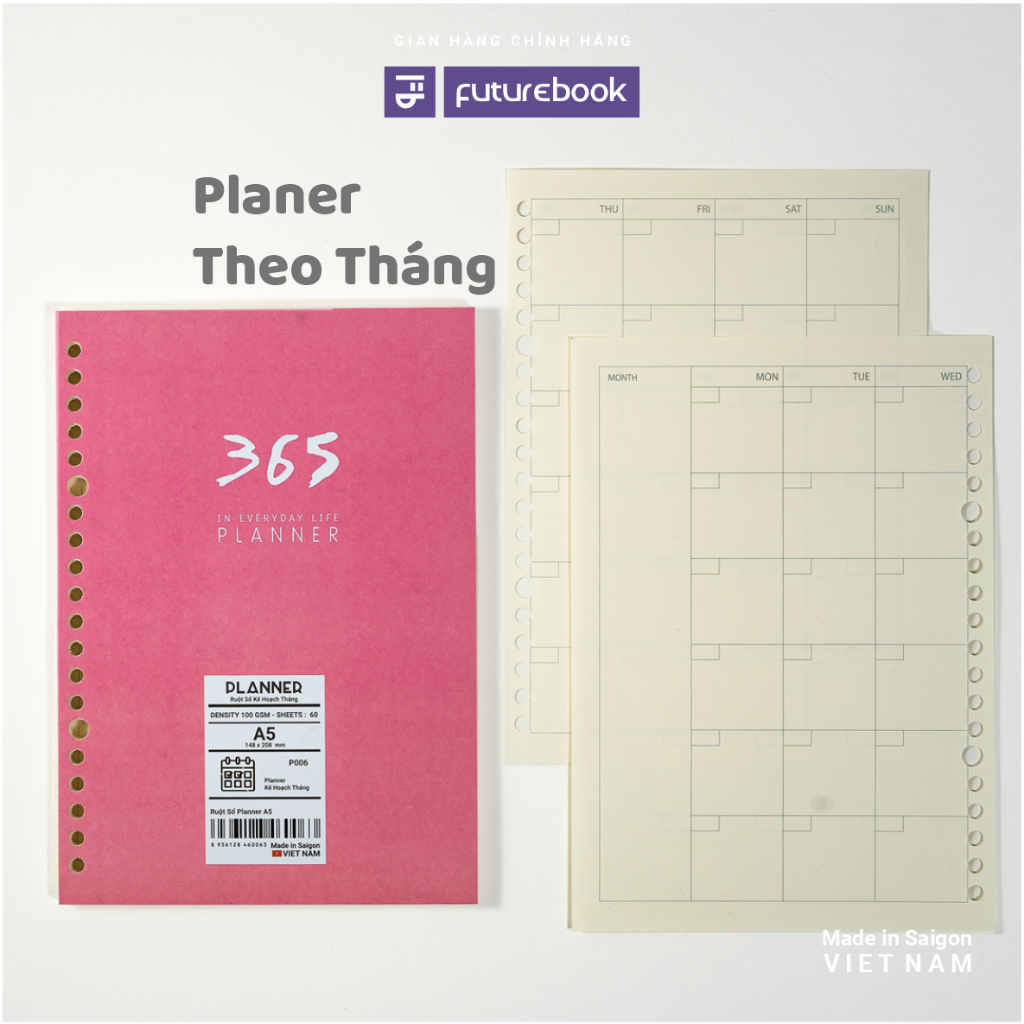 Giấy Refill ruột sổ tay Planner A5 20 lỗ, B5 26 lỗ, A4 30 lỗ Futurebook