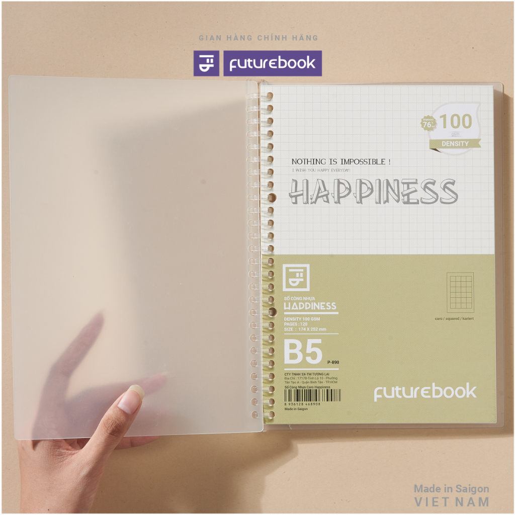 Sổ Còng Nhựa HAPPINESS A5 20 Chấu, B5 26 Chấu, làm sổ tay, planner, văn phòng phẩm, sổ tay Futurebook