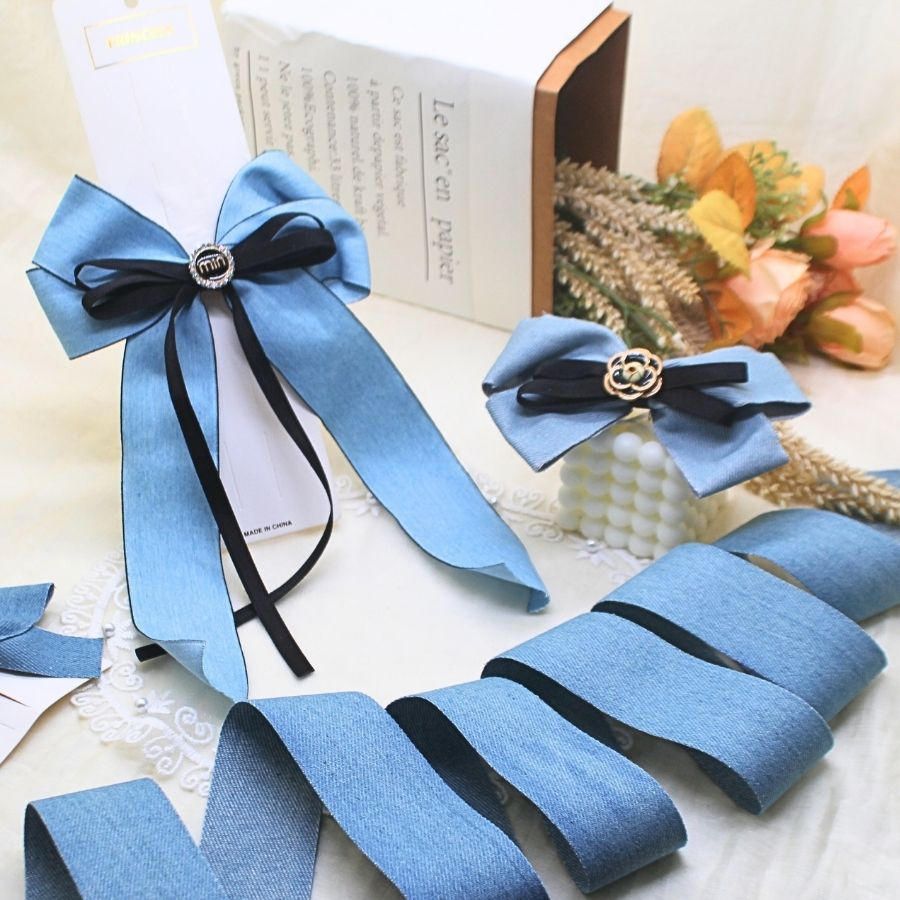 Ruy băng bò, demin dùng là nơ kẹp tóc, nơ trang trí...