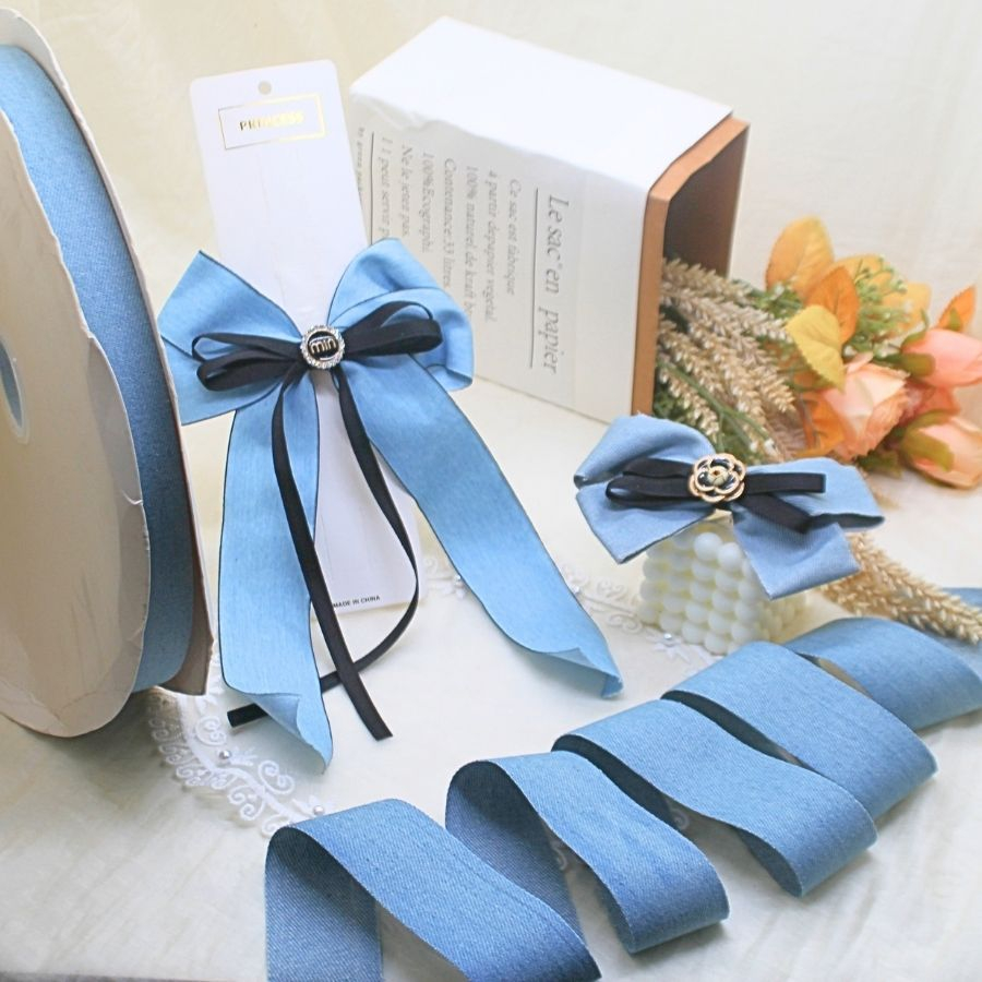 Ruy băng bò, demin dùng là nơ kẹp tóc, nơ trang trí...