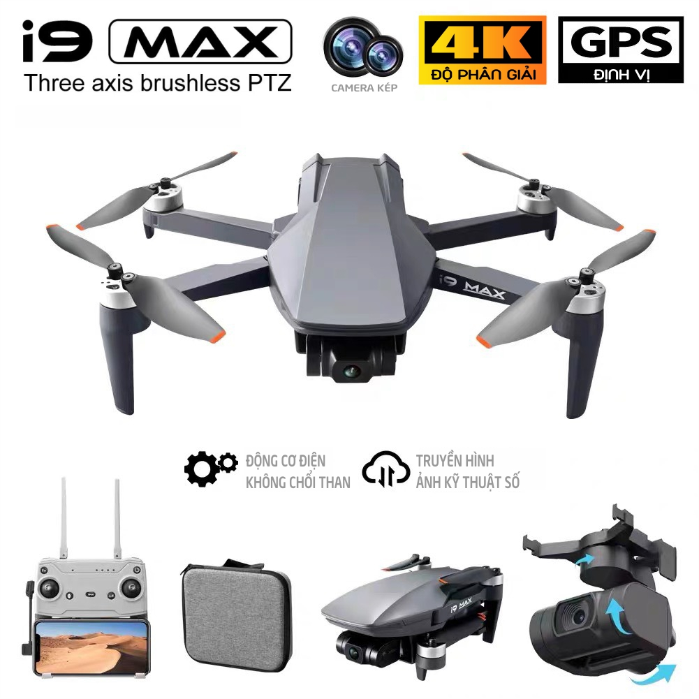 Flycam I9 MAX - 4K gimbal 3 trục - Động cơ không chổi than - Khoảng cách bay 3km - BH 3 tháng