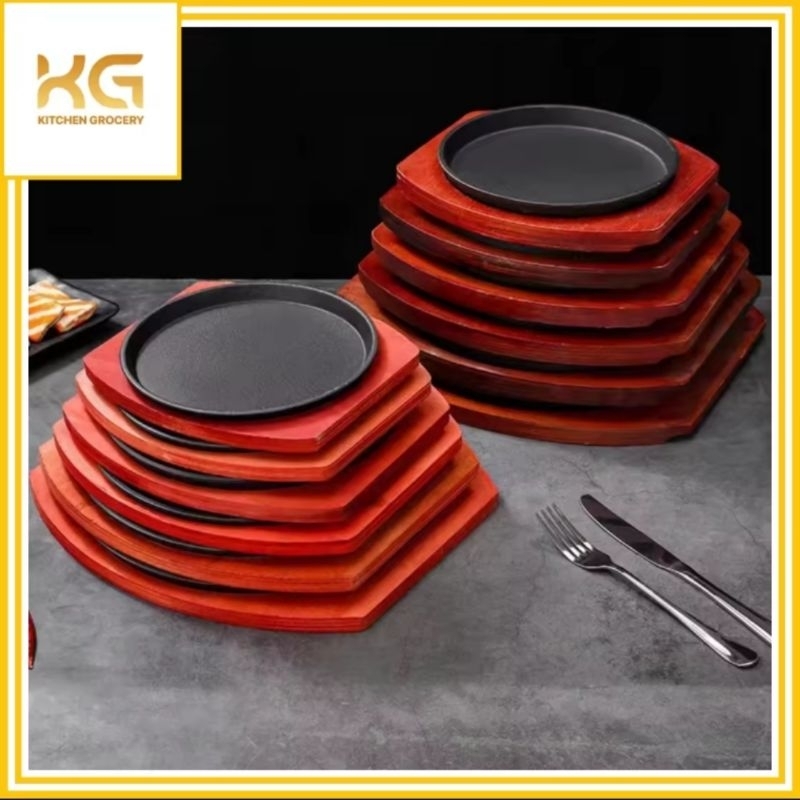 Chảo gang bò né tròn đế gỗ - dùng được bếp từ
