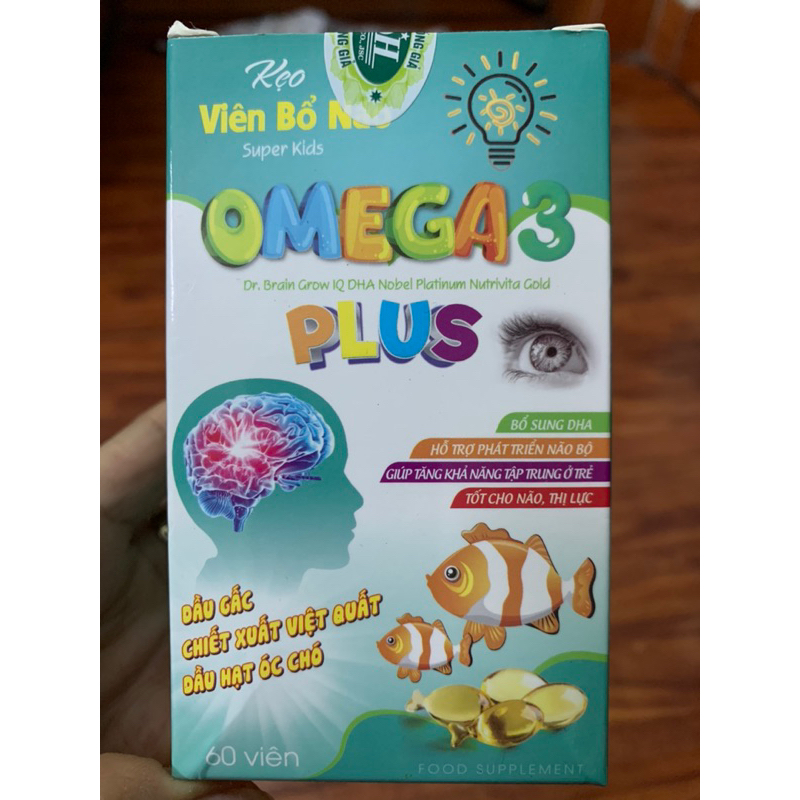 Omega 3 Kids plus -Hộp 60 Viên bổ não Super Kids OMEGA 3 PLUS  giúp bổ sung DHA  phát triển não bộ- Omega 3 Kid