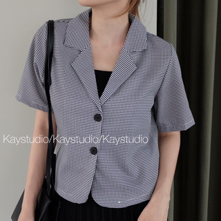 [KAYSTUDIO] BLAZER CROP CARO KẺ