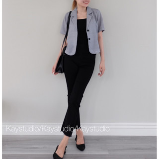 [KAYSTUDIO] BLAZER CROP CARO KẺ