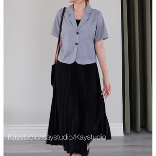 [KAYSTUDIO] BLAZER CROP CARO KẺ