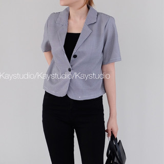 Blazer crop caro kẻ