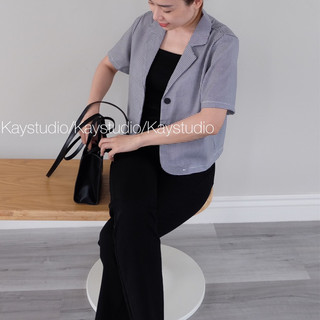[KAYSTUDIO] BLAZER CROP CARO KẺ