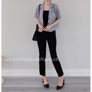 [KAYSTUDIO] BLAZER CROP CARO KẺ
