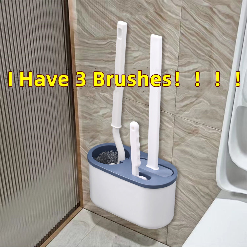 Bàn Chải Vệ Sinh Toilet Cán Dài 360 Độ Set 3 Bàn Chải Silicone Dùng Vệ Sinh Nhà Tắm Tiện Dụng