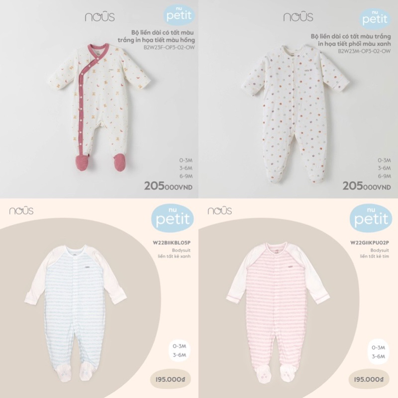 Body Nous petit liền thân nhiều màu sắc cho bé 0-9M