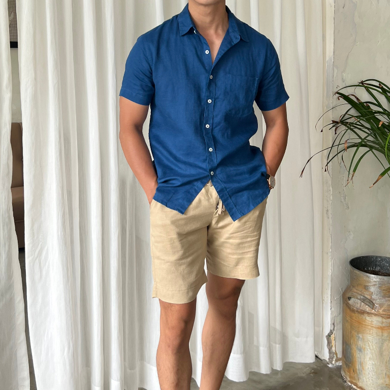 Sơmi Linen Nam Tay Ngắn 1 Túi Tinh Tế Thoáng Mát