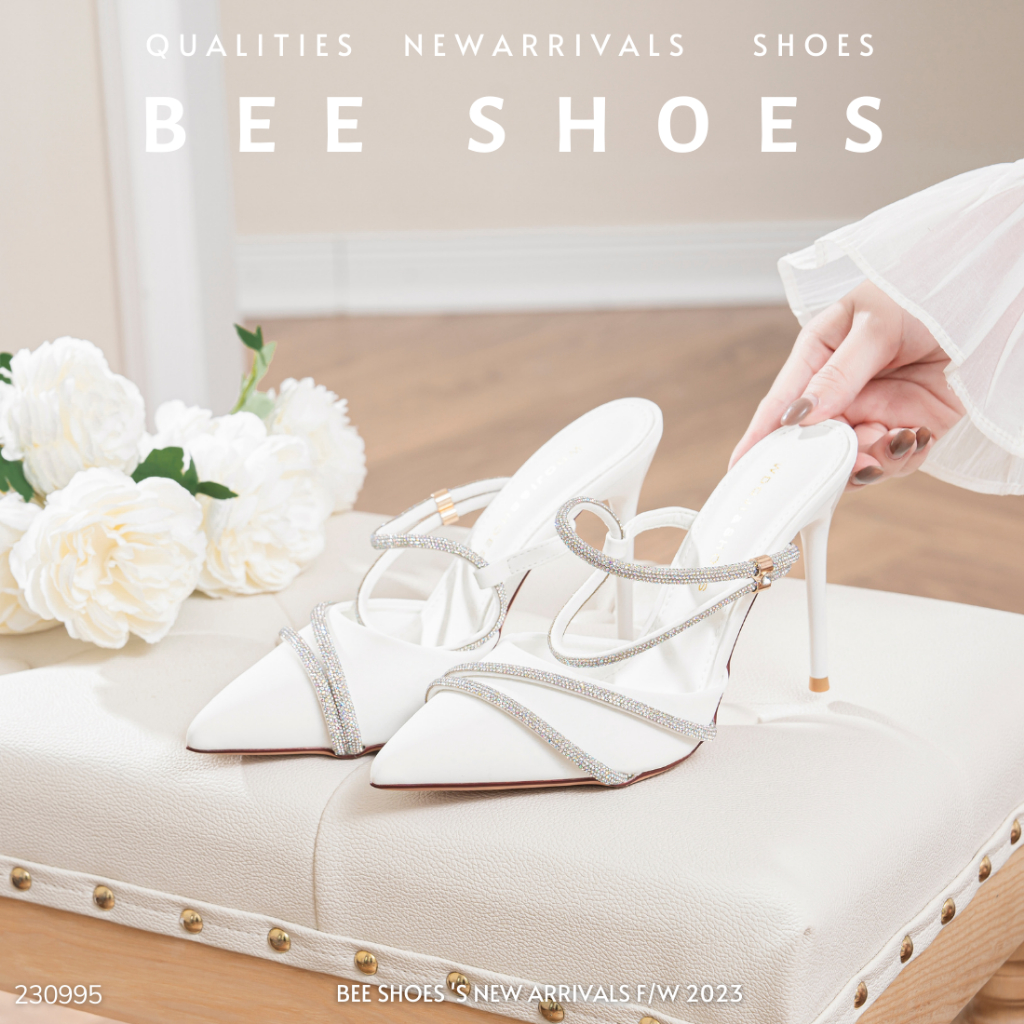 GIÀY CAO GÓT BEESHOES NỮ MŨI NHỌN - GIÀY CAO GÓT NỮ GÓT NHỌN CAO 11 PHÂN SẴN MÀU ĐEN KEM TRẮNG 230995