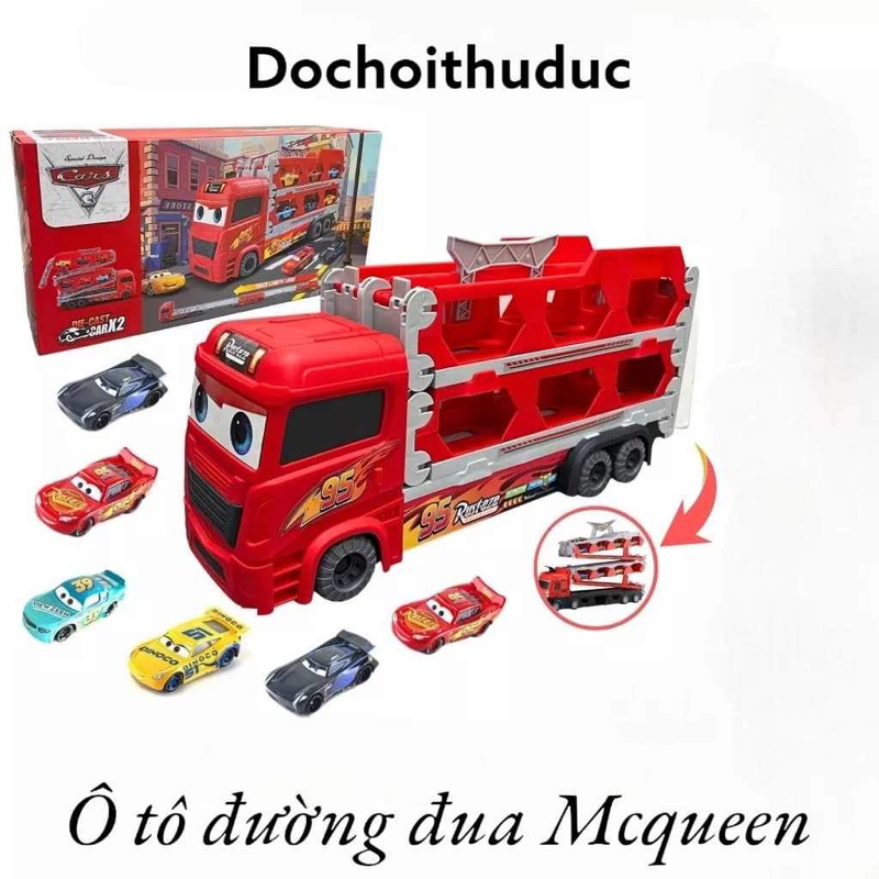 Đồ chơi ôtô tải 3 tầng đường đua Mcqueen dài 1m65 loại dày có decal dán