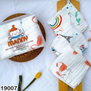Set 3 khăn sữa muslin sợi tre manny cao cấp siêu mềm mịn, thấm hút cực tốt