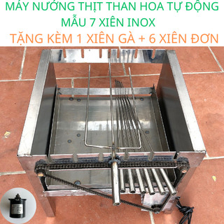 Máy nướng thịt xiên 7 xiên cao cấp - tặng kèm 6 xiên đơn và 1 xiên 3 inox .mô tơ 14w