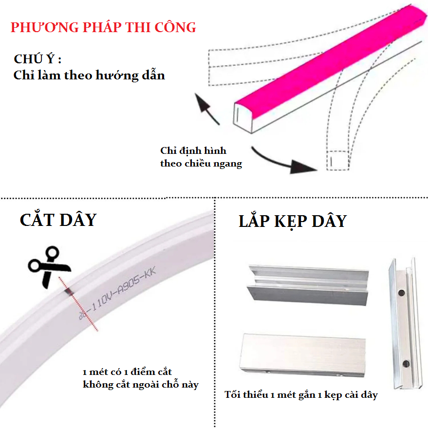 50 MÉT DÂY ĐÈN LED NEON 8x16mm 220V LOẠI 1 MẶT SÁNG CÓ SẴN NGUỒN