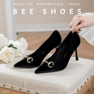 Beeshoes - giày cao gót nữ mũi nhọn - giày cao gót nữ gót nhọn cao 8 phân sẵn màu đen kem 230994
