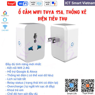 ( Giao ngay) Ổ cắm wifi. Điều khiển từ xa bằng ứng dụng Tuya, Google Home, Amazon Alexa
