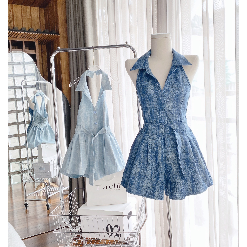 JUMPSUIT JEAN XƯỢC CỔ YẾM SÁT NÁCH QUẦN SHORT ĐÙI 2 MÀU (TH) | BigBuy360 - bigbuy360.vn