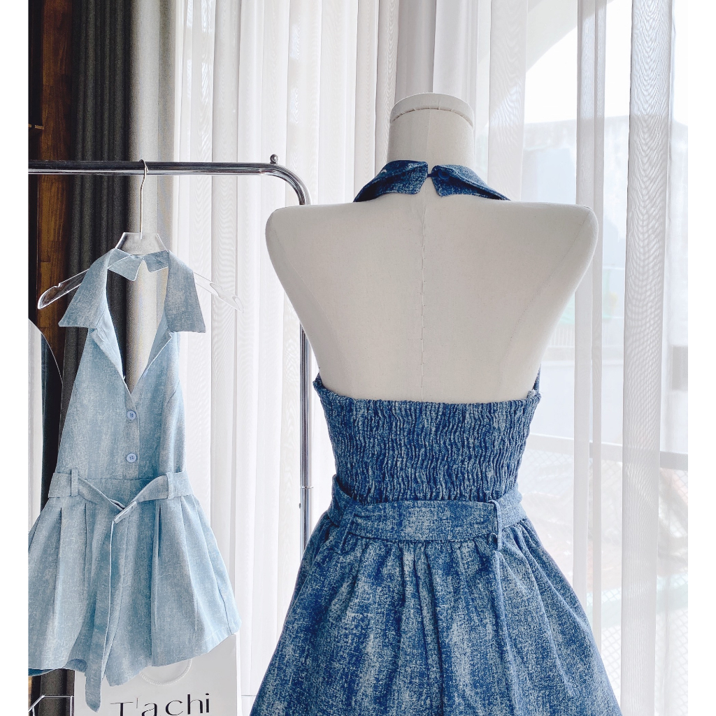 JUMPSUIT JEAN XƯỢC CỔ YẾM SÁT NÁCH QUẦN SHORT ĐÙI 2 MÀU (TH) | BigBuy360 - bigbuy360.vn