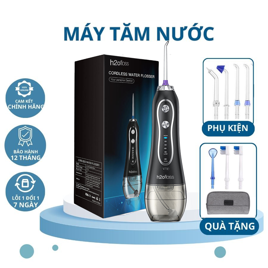 Máy tăm nước BWOO H2ofloss HF-6P, lực nước mạnh đánh sạch sâu, chính hãng bảo hành 12 tháng tặng kèm nhiều phụ kiện