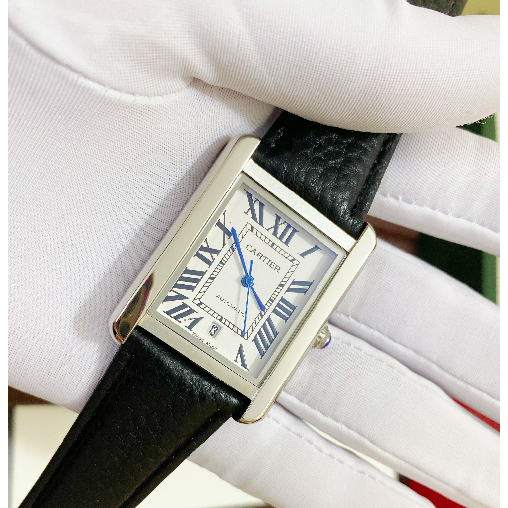 Đồng hồ Nam CTE 3kim chữ nhật dây da số la mã vỏ trắng  38mm dòng cơ Automatic