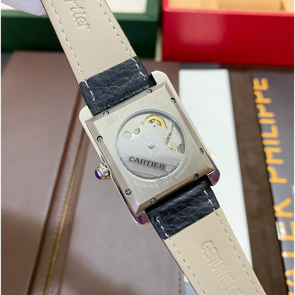 Đồng hồ Nam CTE 3kim chữ nhật dây da số la mã vỏ trắng  38mm dòng cơ Automatic