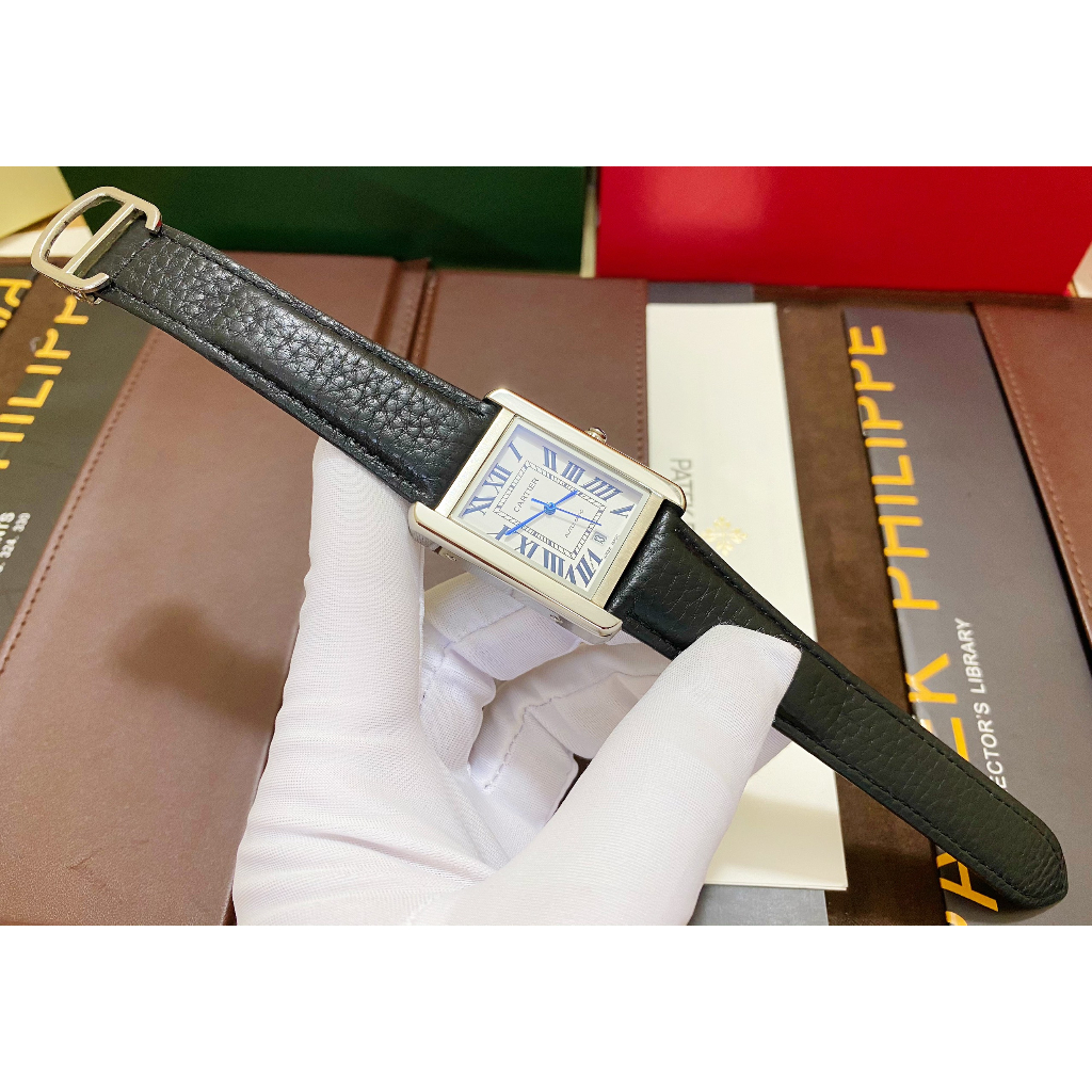 Đồng hồ Nam CTE 3kim chữ nhật dây da số la mã vỏ trắng  38mm dòng cơ Automatic