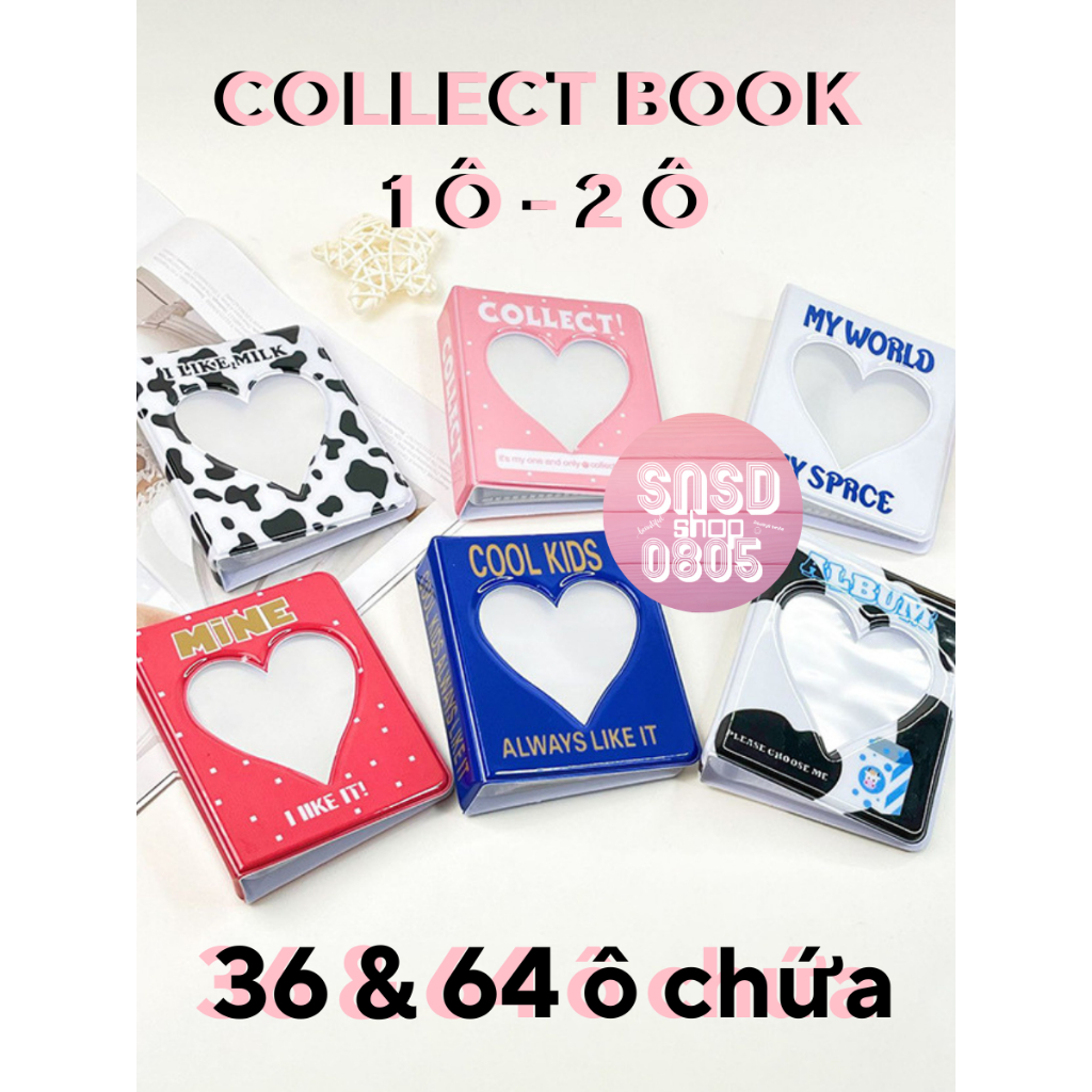 Collect Book 1 ô, Collect Book 2 ô, Sổ Đựng Card - Album Ảnh Trái Tim Lưu Trữ Photocard, Polaroid, L