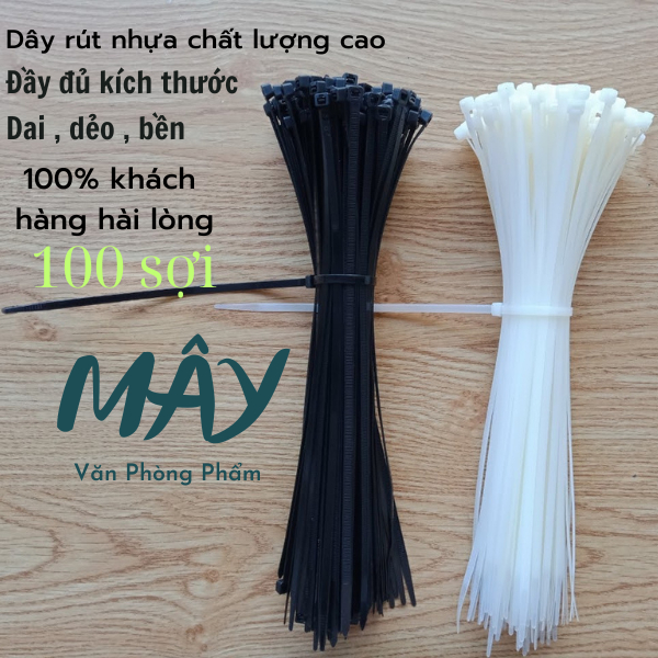 bó 100 dây thít , dây rút , lạt nhựa màu đen và trắng