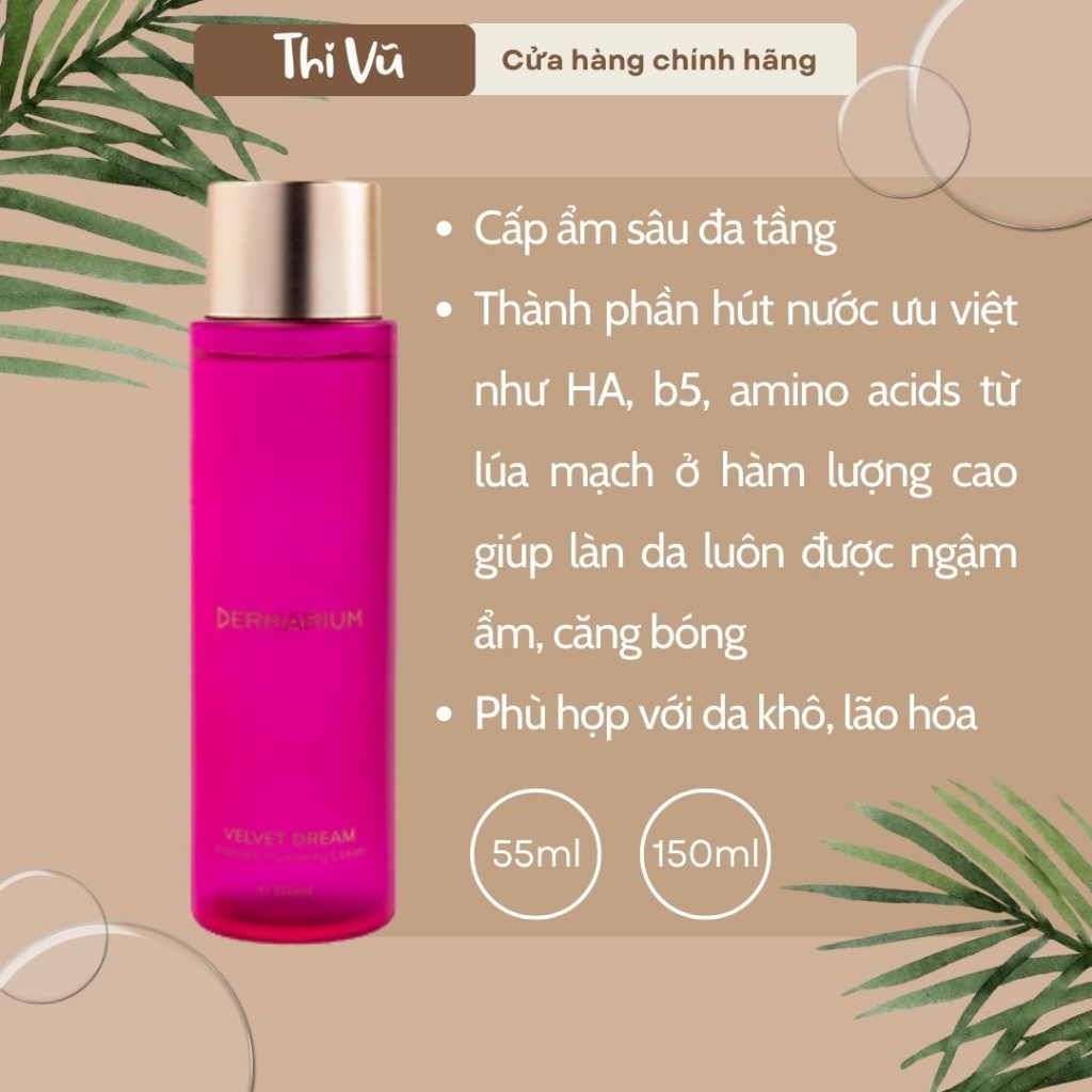 Toner Dermarium Velvet Dream Fairy Water cấp nước đậm sâu cho làn da căng bóng 55ml và 150ml - Thi Vũ