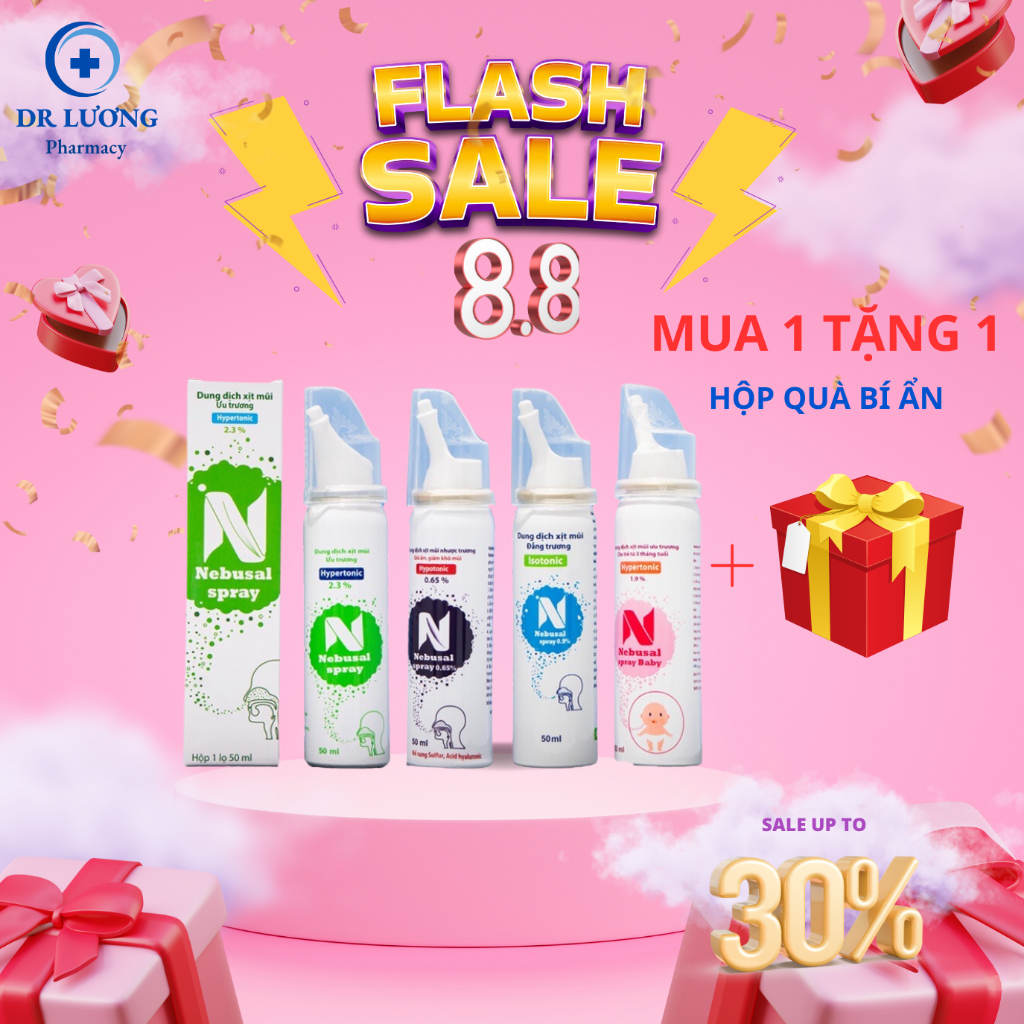 Nước muối sinh lý xịt mũi Nebusal - Nước muối ưu trương, nhược trương, đẳng trương - Lọ 50ml