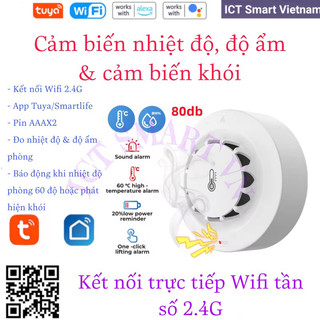 Cảm biến phát hiện khói & đo nhiệt độ, độ ẩm Wifi/Zigbee Tuya