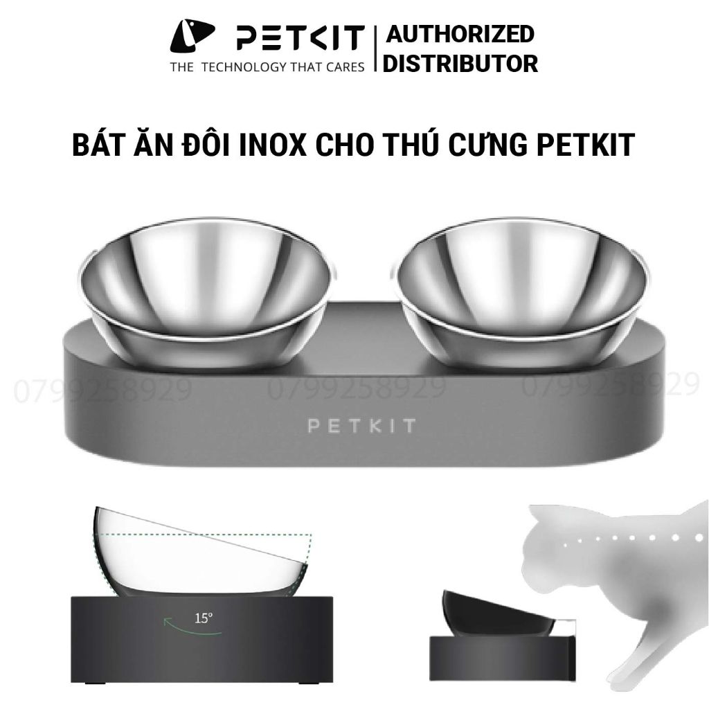 Bát Ăn Đôi Inox Petkit Nghiêng 15 Độ Chống Gù