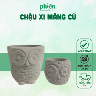 Chậu xi măng hình cú mèo trồng cây sen đá, xương rồng